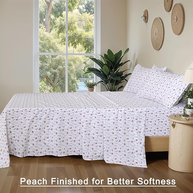 RUVANTI 100% Organic Cotton Sheets Queen Size, Percale Weave, GOTS Certified, 4-Piece Set, Deep Pocket 15", Crisp & Breathable, Soft Durable Bedding, Sábanas Algodón Orgánico – Obsessed Stems