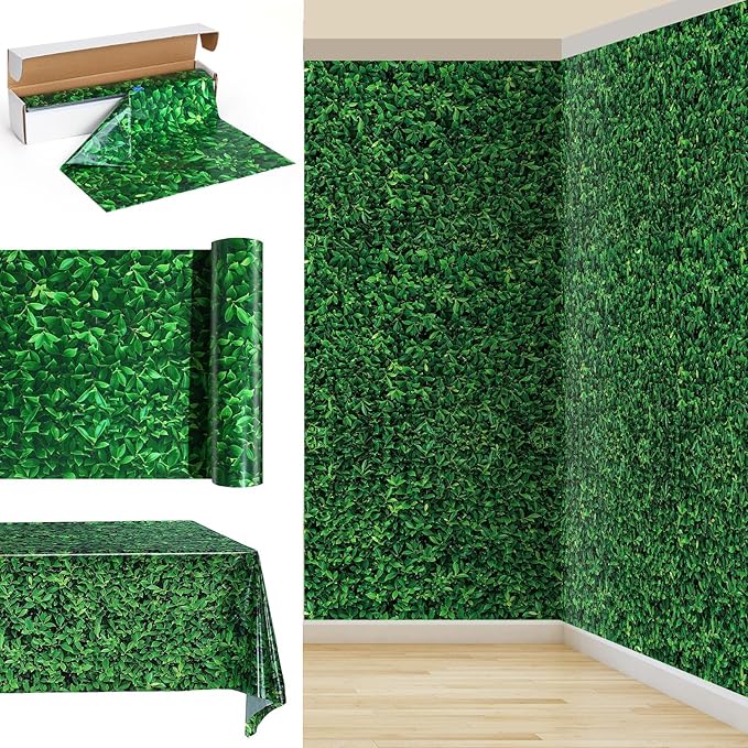 Tatuo 1 Roll 54 Inch x 100 Feet Jumbo Green Leaves Photography Leaf Backdrop 3D Waterproof Tree Leaves Background Photo Booth Prop Green Leaf Tablecloths for Baby Shower Birthday Party Decoration