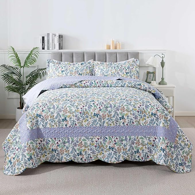 HoneiLife Oversized King Bedspreads - California King Quilt Sets 120"x120",3-Piece Floral Bedspreads, Lightweight Coverlets, Wildflower Quilts, King Quilt Bedding Sets for All Season Use