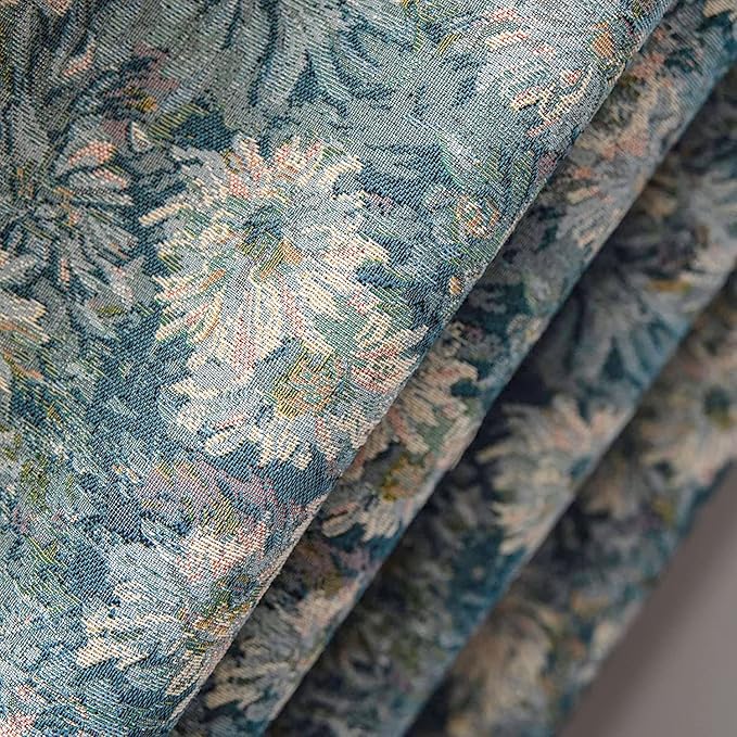 ENJOYBRIDAL Boho Jacquard Curtains 63 Inch Length 2 Panels Blue Floral Drapes for Living Room Farmhouse Semi Sheer Rustic Rod Pocket Window Curtain Panels with Tassel Bedroom Window Treatments