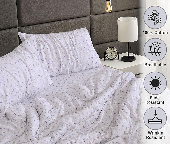 RUVANTI Flannel Sheets King Size - 100% Cotton Brushed King Size Sheets Set - Deep Pockets 16 Inches Bed Sheets - All Seasons Breathable & Extra Soft - Warm & Cozy, 4 Piece, Navlight