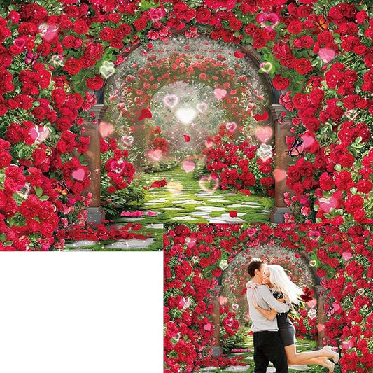 Valentines Day Flowers Garden Backdrops Red Rose Spring Floral Scene Photography Backdrop Girls Birthday Bridal Shower Wedding Party Decorations Banner Photo Booth Props (10x8FT(120x96 inch))