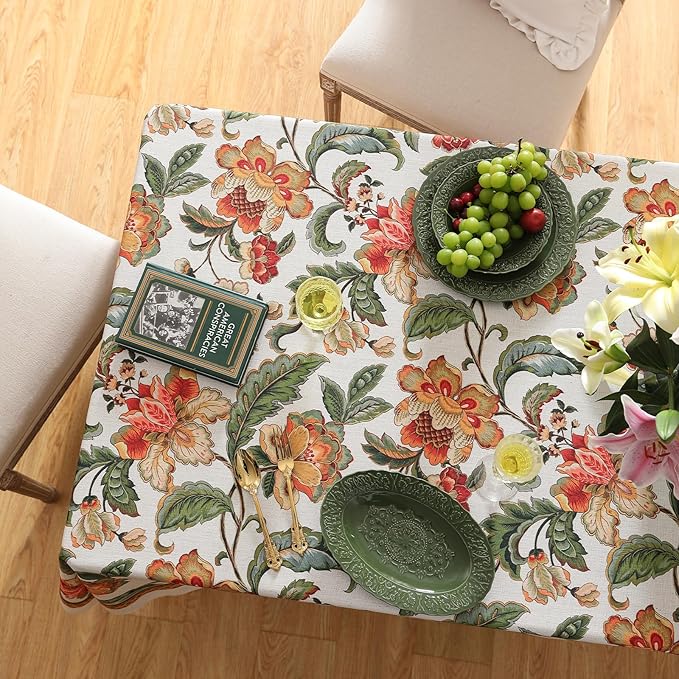 patdrea Designer Vintage Linen Rectangular Tablecloth,Provencal Rustic Floral Pattern Tablecloths,Decorative Table Cover Cloth for Kitchen,Dining,Tea Party,Home,Christmas,55"*79"