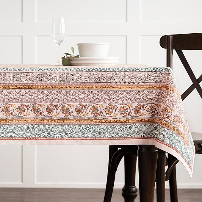 Maison d' Hermine Table Cloth Rectangle Table 100% Cotton 60 x 90 Inches Fall Tablecloth Reusable Everyday Use for Thanksgiving Christmas Decorations Dining Farmhouse Party (Nila)