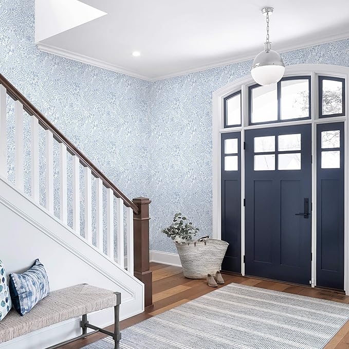 Heroad Peel and Stick Wallpaper Light Blue Floral Contact Paper 17.3''x393'' Boho Wall Paper Modern Removable Self Adhesive Wallpaper for Bedroom Bathroom Kitchen Cabinet Decor Waterproof Vinyl Roll