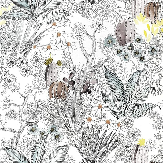 Wudnaye Gray Floral Peel and Stick Wallpaper Vintage Contact Paper 17.7 inch × 196.8 inch Self Adhesive Cactus Wall Paper Stick and Peel Flower Removable Botanical Wallpaper for Bathroom Boho