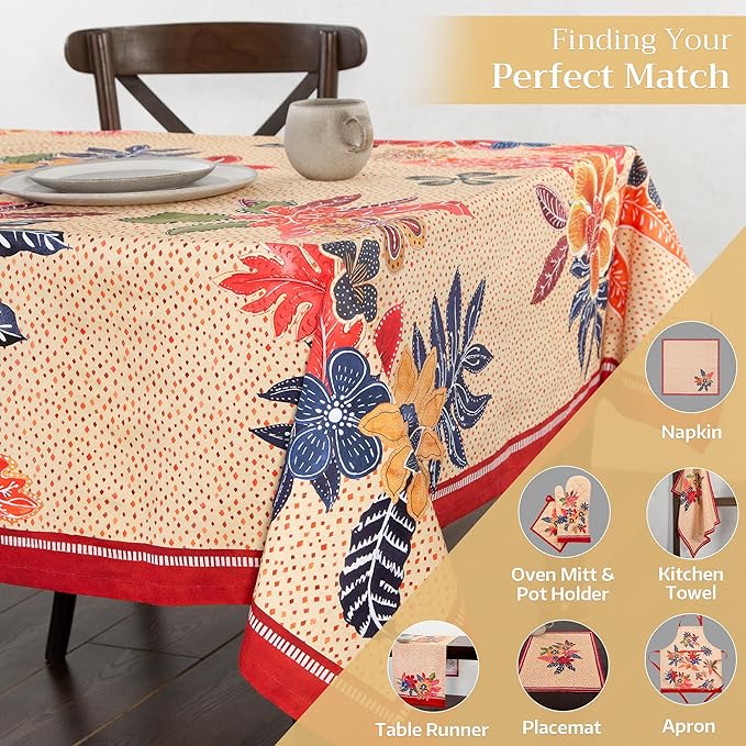 Maison d' Hermine Table Cloth Rectangle Table 100% Cotton 70 x 120 Inches Fall Tablecloth Reusable Everyday Use for Thanksgiving Christmas Decorations Dining Farmhouse Party (Kalahari)