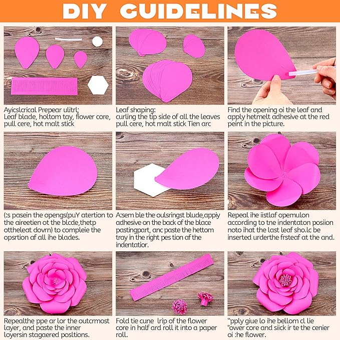 Frienda 36 Pcs DIY Paper Flower Decor Set with 83x59 Inch Custom Background Cloth and Rope, Artificial 3D Flower Wall Decor for Wall Bulletin Board Wedding Halloween Mexican Festive Party(Wooden)