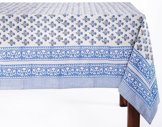 ATOSII Gulbahar Blue 100% Cotton Fall Rectangle Tablecloth, Hand Block Print Washable Table Cover, Christmas Parties Buffet Dining, Weddings, Thanksgiving Autumn Home Decor, 60 X 108 Inches 8 Seater