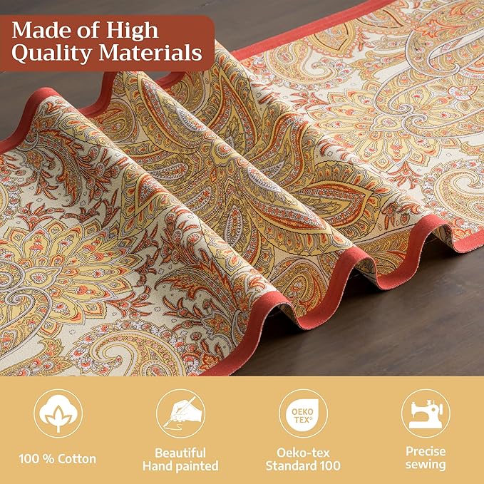 Maison d' Hermine Table Runner 100% Cotton Single Layer Table Runners 48 inches Long for Thanksgiving Christmas Decorations Home Kitchen Dining Party Wedding (Kashmir Paisley, 14.5" x 48")