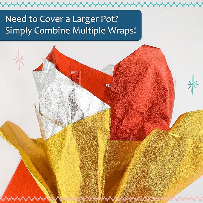 10 PCS Foil Wrap for Potted Plant, 19.7×19.7 inches Golden Floral Foil Plant Pot Covers, Matte Texture Wrapping Paper for Christmas Plant Pot, Foil Wrapping Paper for DIY Christmas Flower Pot (Gold)
