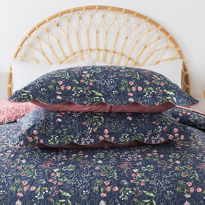 HoneiLife Floral Quilts King Size - Microfiber Coverlets 3-Piece,Lightweight Bed Cover King Quilt Bedding Set All Season Quilts-Flower Sea