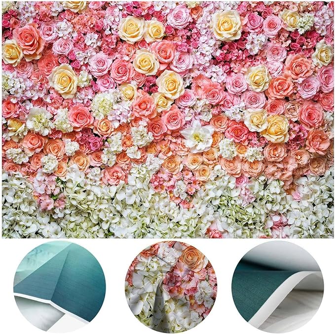 12x10ft Flower Backdrop for Photography Pink Floral Flowers Girls Birthday Baby Shower Mother's Day Wedding Photo Background Cake Table Decoration Supplies Studio Props Banner