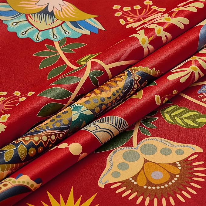 XiDi Vintage Floral Curtains 90 Inches Long for Bedroom Living Room Red Patterned Blackout Curtains 2 Panels Thermal Insulated Luxury Curtains Flower Botanical Leaf Printed Grommet Drapes Red 52x90