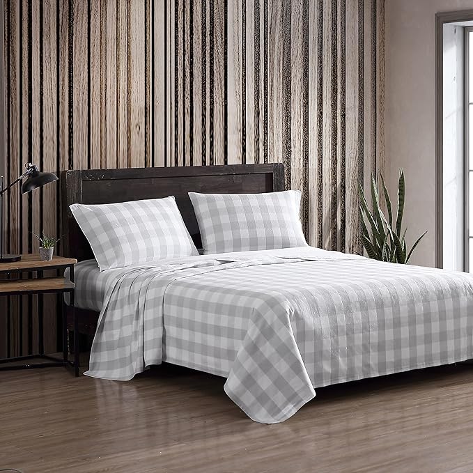 Eddie Bauer - Flannel Sheets Twin Size, Anti-Pilling & Wrinkle Resistant Cotton, Touchably Soft for All-Season Comfort - Bed Sheets with Matching Pillowcases & Fitted Sheet (Lakehouse Plaid)