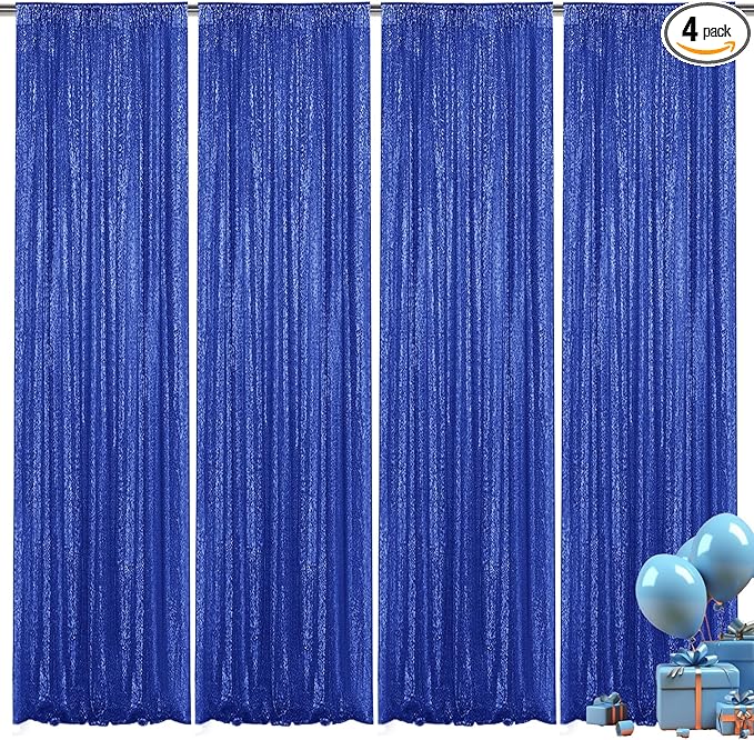 Navy Blue Sequin Backdrop Curtain 4 Pieces 2FTx8FT Glitter Photography Backdrop for Party Wedding Birthday Christmas Decorations