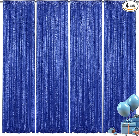 Navy Blue Sequin Backdrop Curtain 4 Pieces 2FTx8FT Glitter Photography Backdrop for Party Wedding Birthday Christmas Decorations