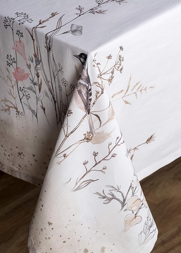 Maison d' Hermine Table Cloth Rectangle Table 100% Cotton 54 x 72 Inches Tablecloth Reusable for Dining Room, Farmhouse, Home, Party, Festive & Wedding Spring Summer - Meadow Florals - Brown