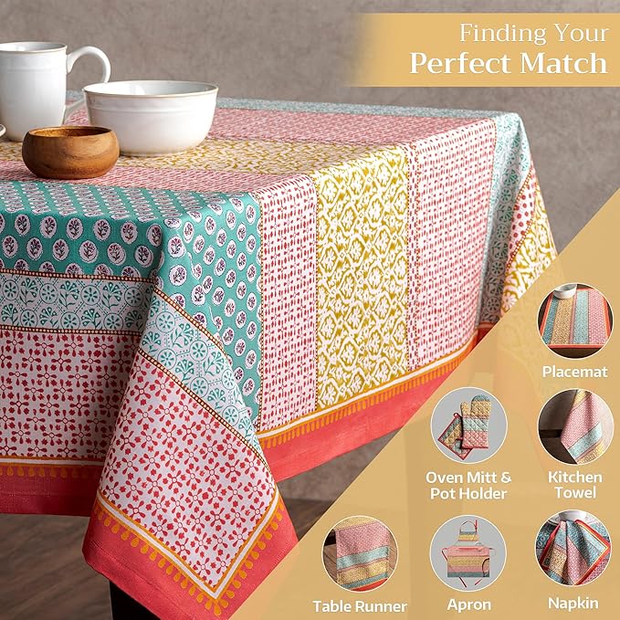 Maison d' Hermine Table Cloth Rectangle Table 100% Cotton 70 x 108 Inches Tablecloth Reusable Decorative Everyday Use for Dining Room, Farmhouse, Home Party, Festive & Wedding Spring Summer - Provence