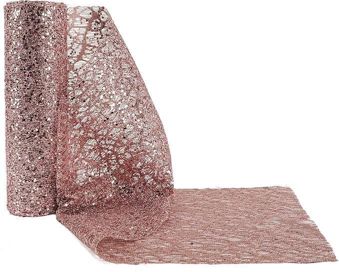 MEEDEE Rose Gold Glitter Mesh Web Ribbon 10 Inch Wide by 10 Yards Roll Rose Gold Fabric Ribbon Decorative Mesh Ribbon for Christmas Tree, Garland, Holiday Wreaths, Bows, Home Decor