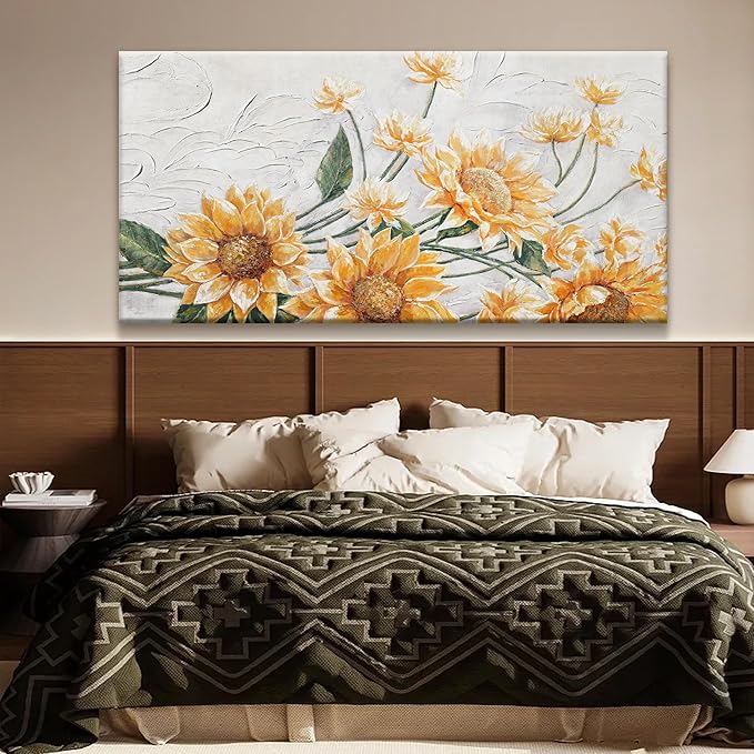 Suconvng Canvas Wall Art Living Room Home Wall Decor Modern Canvas Art Wall Decor 29x58 Inches Large Wall Art Elegant Sunflower Picture For Bedroom Dining Room Office Artwork