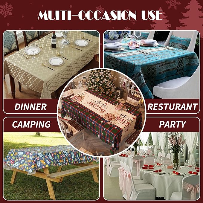 Christmas Rectangle Table Cloth,100% Waterproof Tablecloth,Christmas Decorations for Home, Vinyl Tablecloth Plastic Table Cover for Party，Picnic,Dining,Outdoor 54" x 78",Crimson Checked