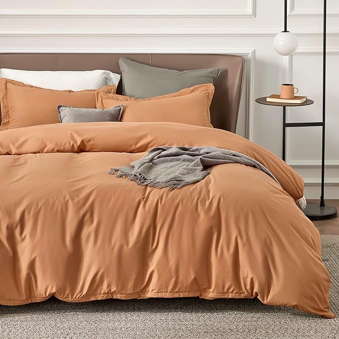 Bedsure Duvet Cover California King Size - Soft Double Brushed Bedding Set for Kids & Adults, Zipper Closure, 3 Pieces, Includes 1 Duvet Cover (104"x98") & 2 Pillow Shams, NO Comforter, Burnt Orange