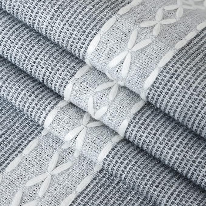 Farmhouse Braided Striped Table Runner Rustic Embroidery Coffee Table Runners for Decorations Weddings Holiday Grey 13x60inch