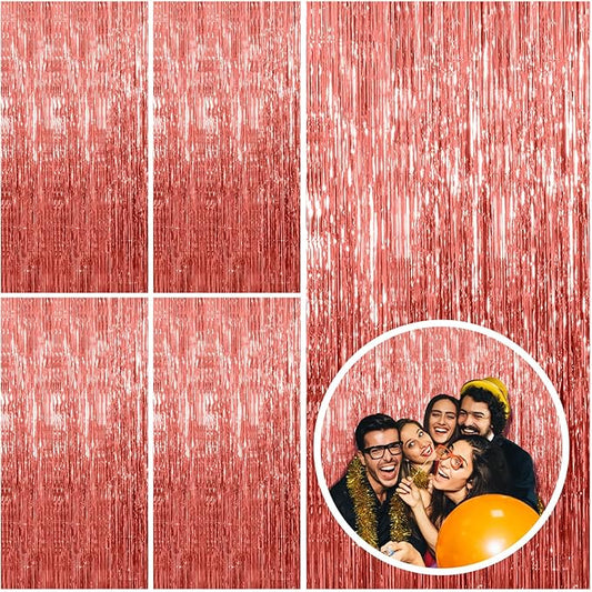 5 Pack Rose Gold Fringe Curtain Backdrop Birthday Bachelorette Party Decorations Metallic Tinsel Streamers Foil Backdrop Christmas Graduation Wedding New Year Party Decorations