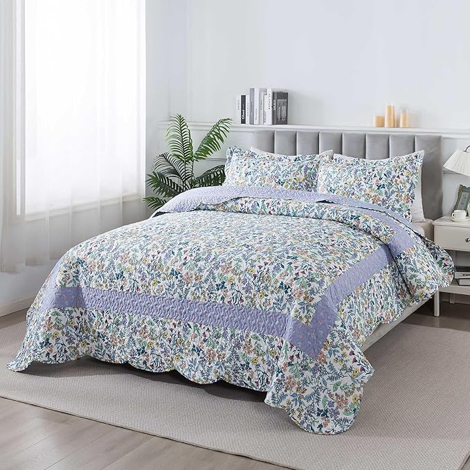 HoneiLife Oversized King Bedspreads - California King Quilt Sets 120"x120",3-Piece Floral Bedspreads, Lightweight Coverlets, Wildflower Quilts, King Quilt Bedding Sets for All Season Use