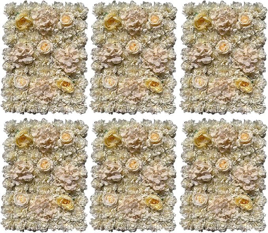 6 Pack Artificial Flower Wall Panels 24" x 16" Flower Wall Panel Wall Backdrop Faux Hydrangea and Rose Flower Backdrop Panels for Flower Wall Decor Wedding Party Event Decoration (6 PCS, Khaki)