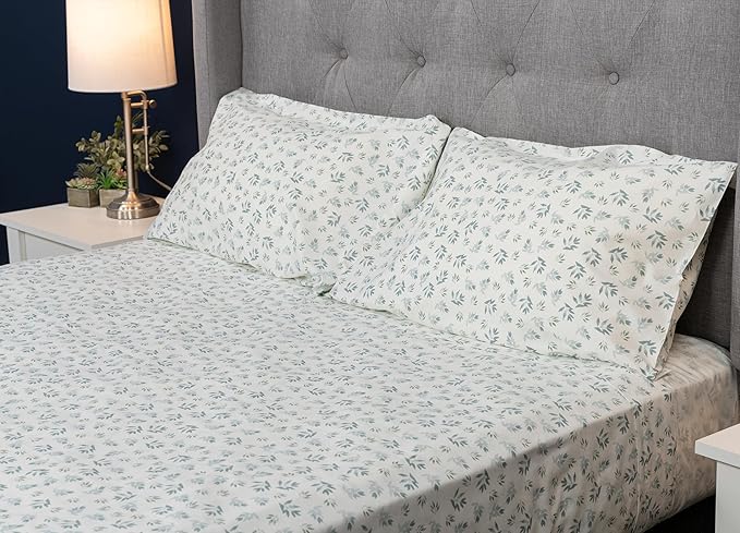 MyPillow Giza Dreams Bed Sheets, 100% Certified Giza Egyptian Cotton, Deep Pocket, Sateen Weave [Full, Blue Green Floral]