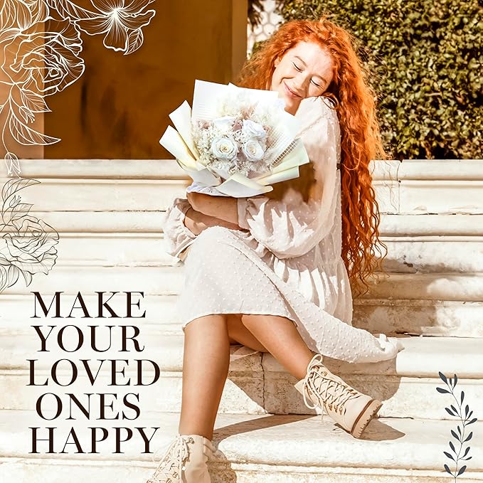 GLAMOUR BOUTIQUE Preserved Flowers Bouquet - Flowers Forever in a Box with Hydrangeas & More, Gift Ready for Anniversary, Birthday, Mother's Day, Long-Lasting 1-3 Years - White