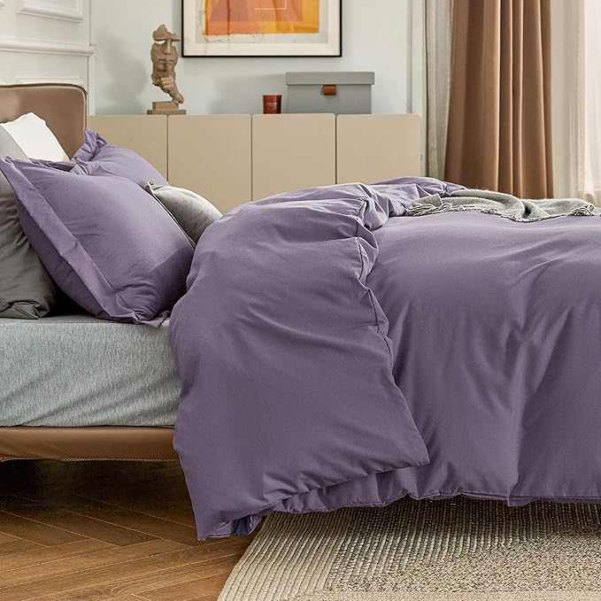 Bedsure Duvet Cover Queen Size - Soft Double Brushed Bedding Set for Kids & Adults, Zipper Closure, 3 Pieces, Includes 1 Duvet Cover (90"x90") & 2 Pillow Shams, NO Comforter, Grayish Purple