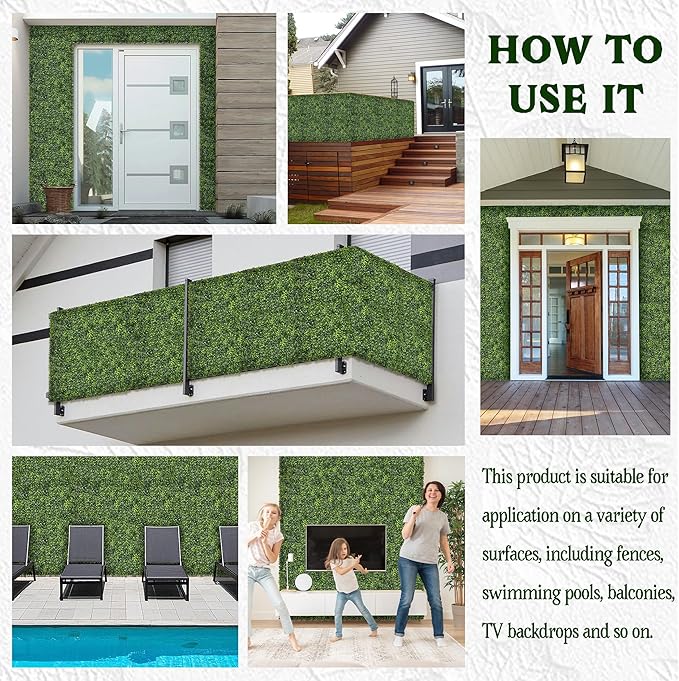 Artificial Boxwood Roll Panel Backdrop: 72"X144" UV-Anti Greenery Faux Grass Wall Hedge for Indoor Outdoor Green Decor & Backyard Background Decorations Fence Covering Privacy