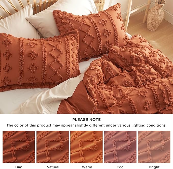 Bedsure Boho Duvet Cover King Size, Soft & Comfortable Elegant Design Boho Bedding for Decoration, Machine Washable Comforter Cover for All Seasons,Includes 1 Duvet Cover & 2 Pillow Shams,Terracotta