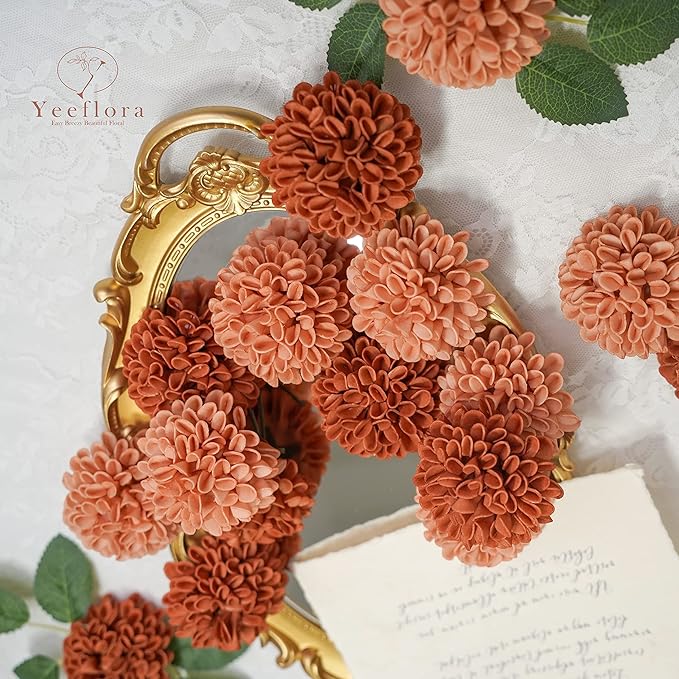 Artificial Flowers, 25pcs Realistic Artificial Rose for DIY Wedding Bouquets Centerpieces Arrangements, Shades of Terracotta and Dark Teal Dahlia Flowers with Stem for Party Home Decorations