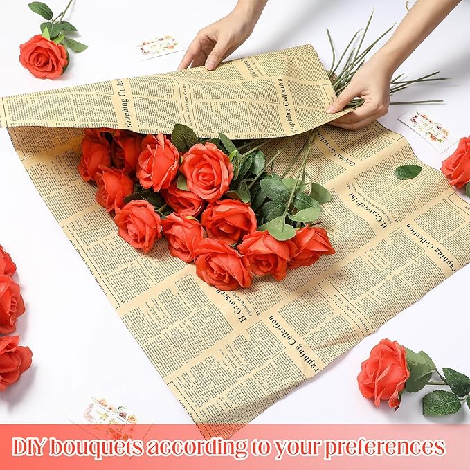 Jexine 60 PCS Artificial Roses Bulk Silk Flowers with Long Stems, Realistic Faux Rose Bouquet for Wedding Centerpieces, Valentine’s Party, Home Decor(Orange)