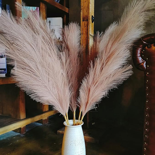 Premium Faux Pampas Grass Decor Tall & Fluffy, No Assembly Needed Long Pampas, Luxury Large Floral, Elegant Feather Flowers for Wedding Decorations (Faux Khaki, 8pcs 43.3"(110cm))