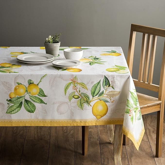Maison d' Hermine Table Cloth Rectangle Table 100% Cotton 70 x 120 Inches Tablecloth Reusable Decorative for Dining Room, Farmhouse, Home, Party, Festive & Wedding Spring Summer - Limoncello