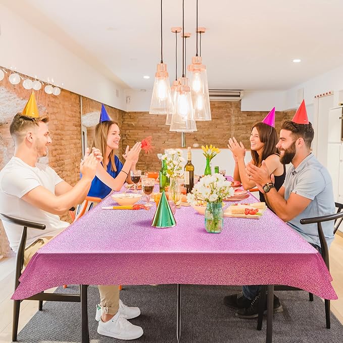 2 pcs Pink&Purple Holographic Party Tablecloths 40" x 108" Laser Sparkly Table Cloths Iridescence Foil Glitter Table Cover for Halloween Wedding Anniversary Baby Shower Birthday Party Supplies