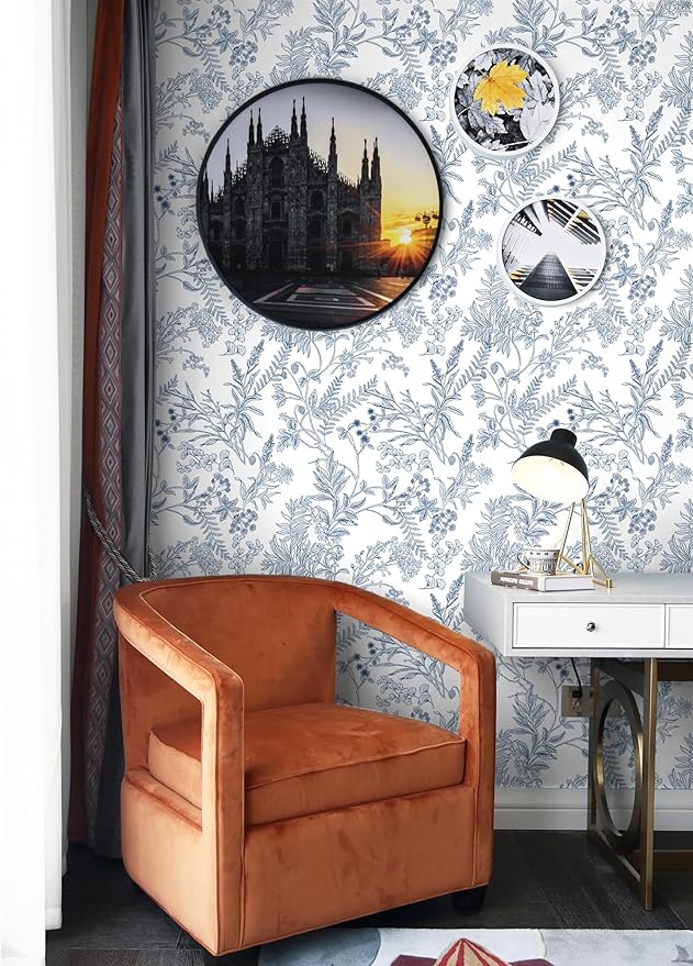 394"x17.3" Peel and Stick Wallpaper Blue and White Floral Wall Paper for Bedroom Blue Contact Paper for Cabinets Self-Adhesive Removable Wallpaper for Bathroom Kitchen Wall Decor