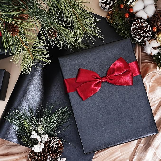 LaRibbons Black Wrapping Paper, Mini Roll-17 Inch x 33 Feet, Solid Color Pearly-Lustre Christmas Gift Wrap Paper Rolls, Perfect for Holiday, Wedding, Valentine's Day, Birthday
