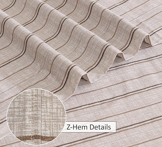 RUVANTI 100% Cotton Full Size Bed Sheets, 4 Pieces, Soft & Breathable Percale Weave Bedding, Deep Pocket 16", Hotel Standard, Crisp Cool Feel, Durable, Perfect Sheet Set Striped, Brown Stripes