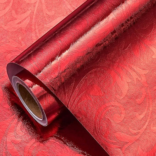 LeZakaa 3D Embossed Floral Foil Gift Wrapping Paper, Vintage Flower Metallic Foil for Birthday Christmas Party Holiday Gift Wrap, for DIY Crafts Scrapbook, Large Roll 30 inch x 32.8 Ft(Red)