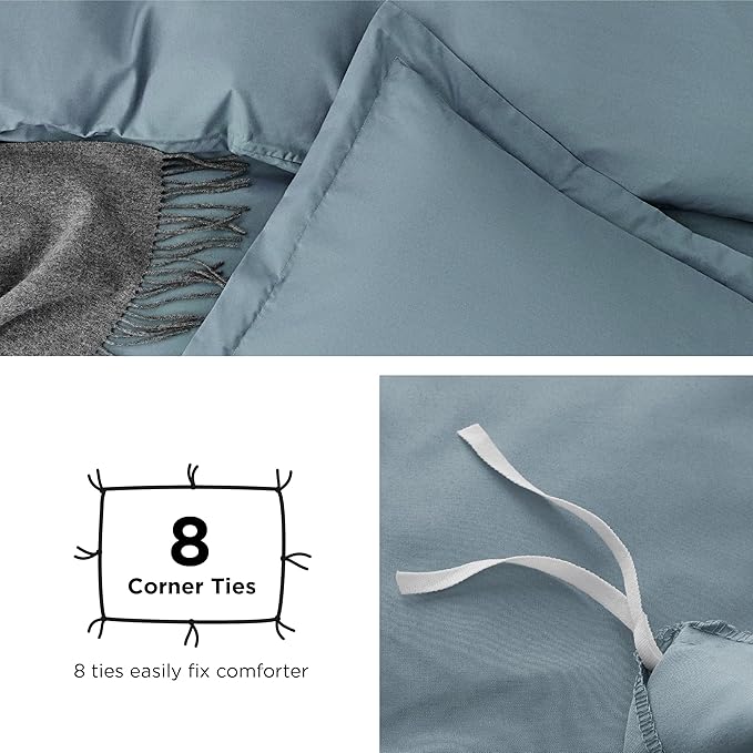 Bedsure Duvet Cover King Size - Soft Double Brushed Bedding Set for Kids & Adults, Zipper Closure, 3 Pieces, Includes 1 Duvet Cover (104"x90") & 2 Pillow Shams, NO Comforter, Mineral Blue
