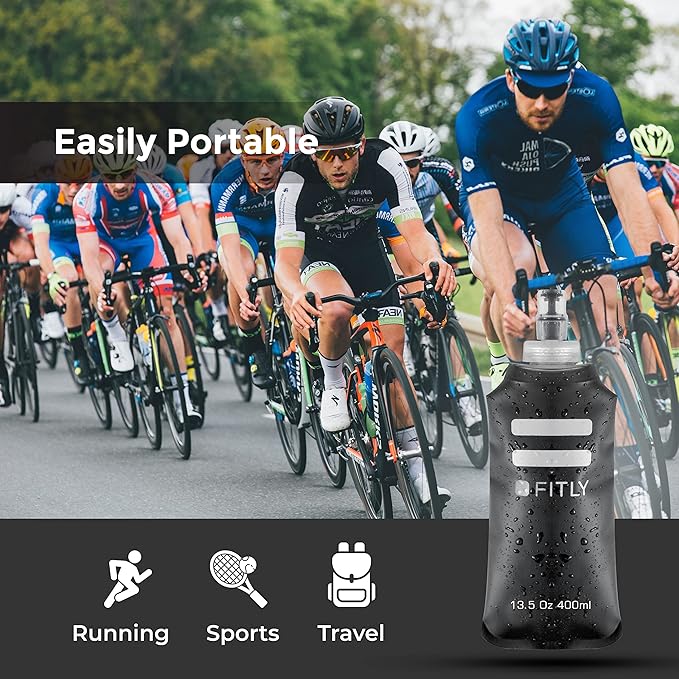 FITLY Soft Flask - Shrink As You Drink Soft Water Bottle for Hydration Pack - Folding Water Bottle Ideal for Running, Hiking, Cycling, Climbing & Rigorous Activity