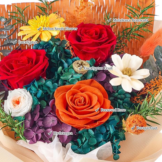 Flowers for Delivery Prime Forever Flowers Preserved Roses Bouquets Purple Flower Birthday Gifts for Women Valentine's Day Mothers Day Graduation