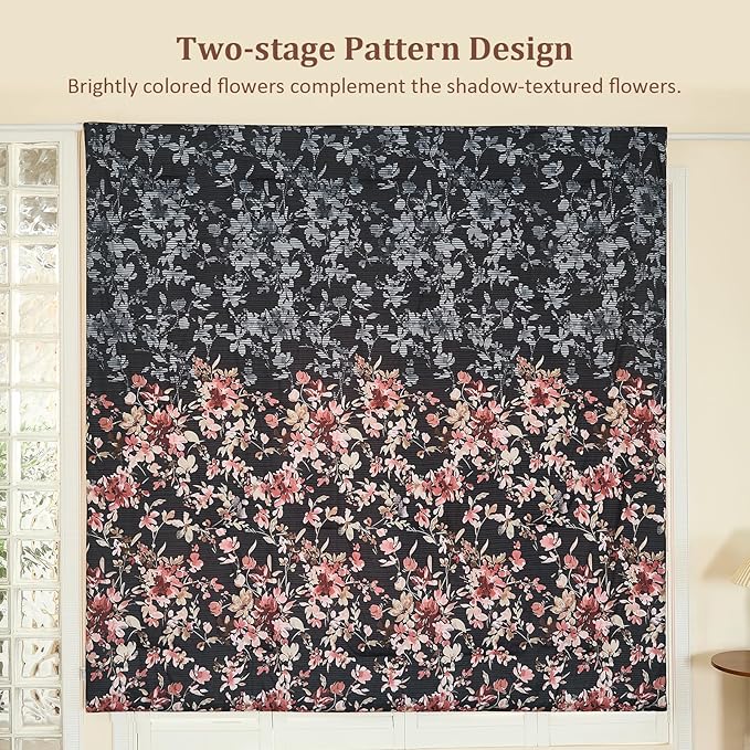 Queen Comforter Set, 7 Pieces Black and Pink Floral Comforter Set, Bed in a Bag Queen with Botanical Flowers Pattern, All Season farmhouse Queen Size Bedding Set with Sheets, Pillowcases & Shams