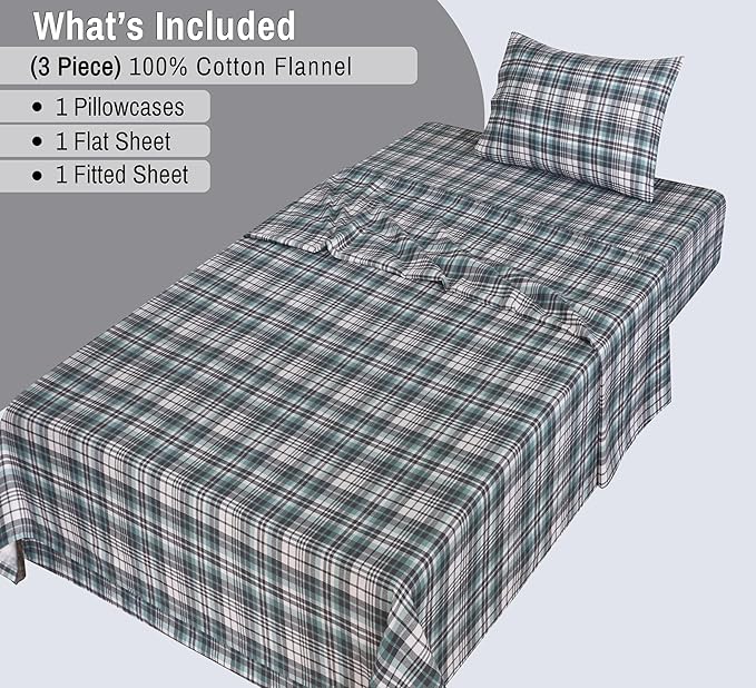 RUVANTI Flannel Sheets Twin Size - 100% Cotton Double Brushed Twin Sheets Set, Deep Pockets 16 Inches, All Seasons Breathable & Extra Soft Bed Sheets, Warm & Cozy, 3 Piece, Mint Grey